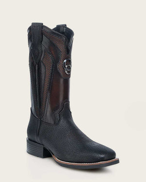 Cuadra Men's Bison Leather Square Toe Boot, Black
