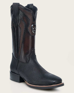 Cuadra Men's Bison Leather Square Toe Boot, Black