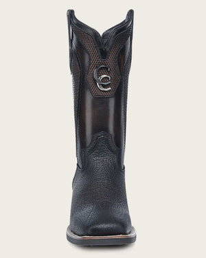 Cuadra Men's Bison Leather Square Toe Boot, Black