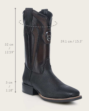 Cuadra Men's Bison Leather Square Toe Boot, Black