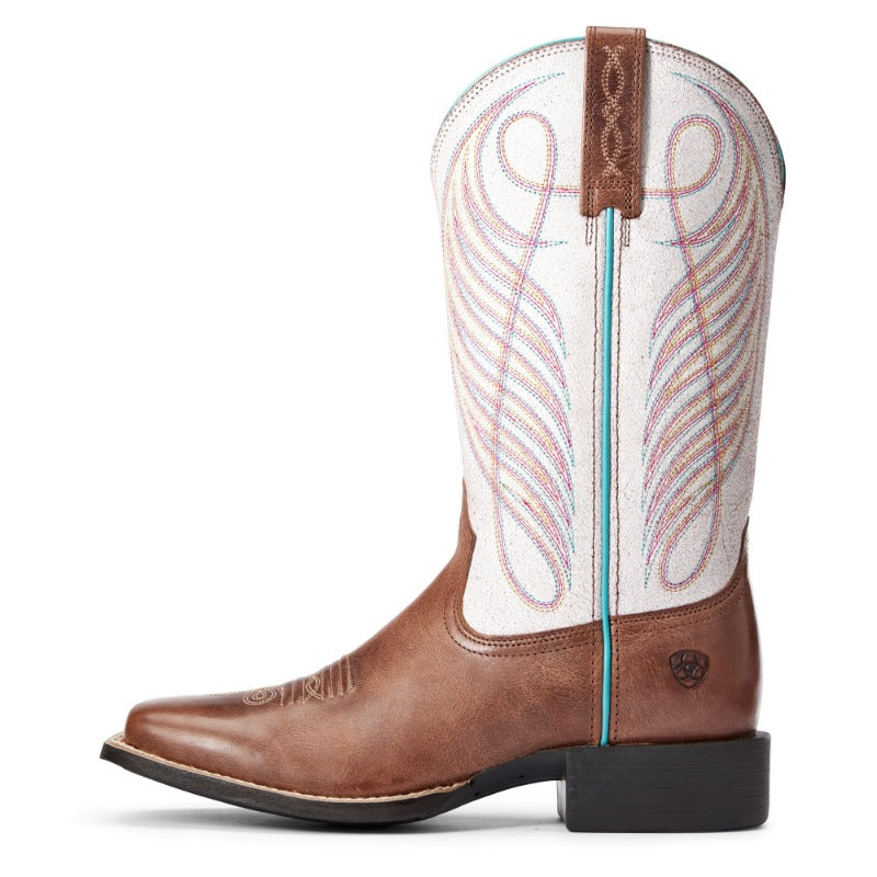 Ariat Women's Round Up Wide Square Toe, Leather Brown/Crackled White