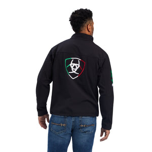 SKU # 10039009 Description  Limited Edition Ariat Mexico Jacket!  Available in size XS-XXL.  Men's Ariat New Team Softshell Mexico Brand SMU, Black