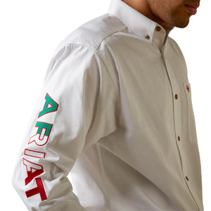 Ariat Men's Team Logo Twill Mexico Classic Fit Long Sleeve Shirt, White