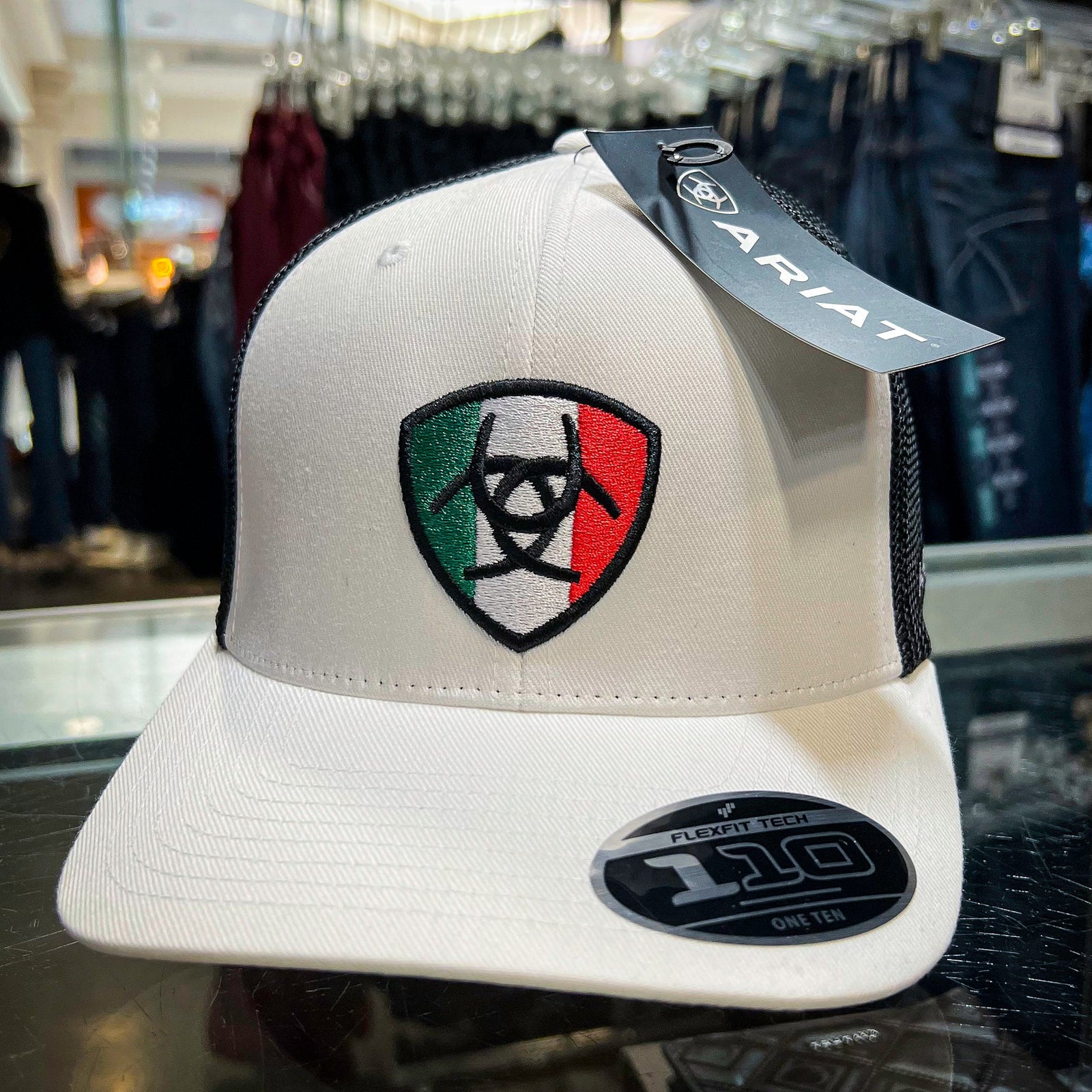 Ariat Men's Flexfit 110 Mexican Shield Snapback Cap, White